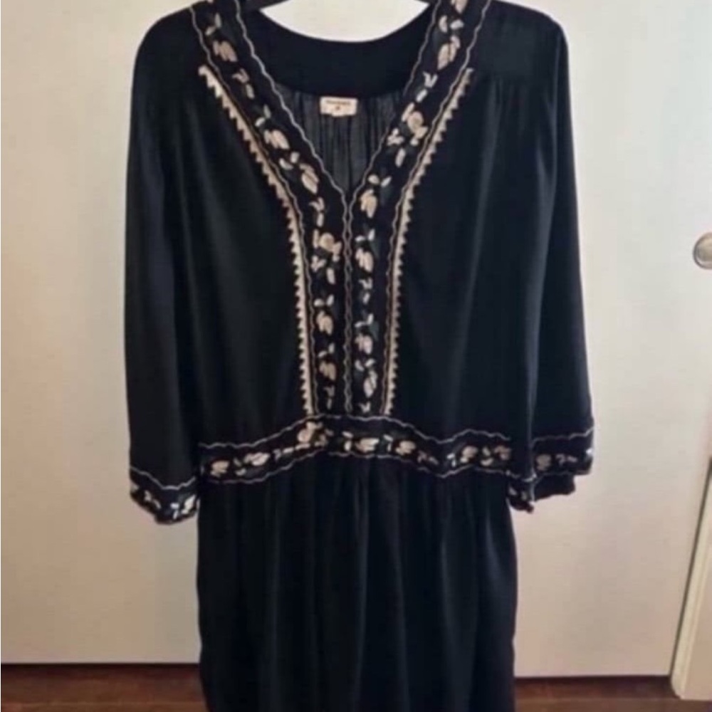 Cost Plus World Market Black Long Sleeve Embroidered Maxi Dress SZ XL